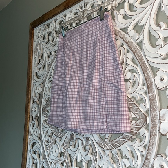 Brandy Melville Purple and White Plaid double front slit mini skirt sz XS - S - Picture 4 of 9